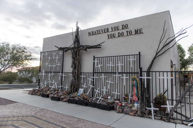 Church with crosses on side of building