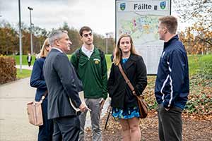 Michael Pippenger, Vice President and Associate Provost for Internationalization, speaks with Notre Dame undergraduates studying at University College Dublin in Dublin, Ireland.