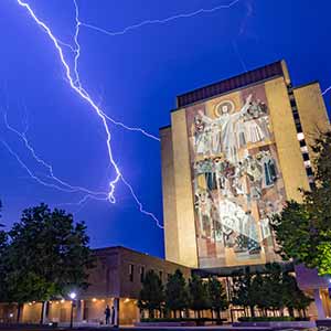 July 23, 2016; Lightning over Hesburgh Library. (Photo by Matt Cashore/University of Notre Dame)