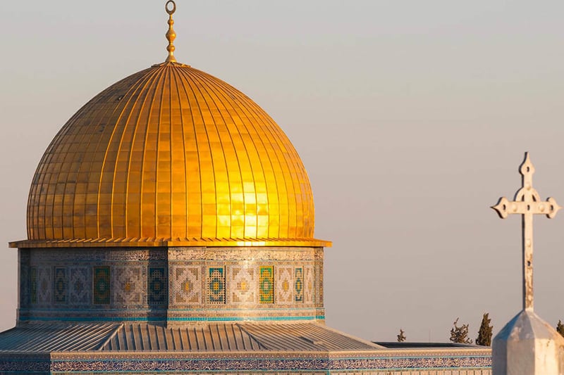 Islamic crescent and Christian cross in Jerusalem's Old City