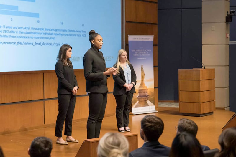 Team of students presents their case during the inaugural Diversity, Equity and Inclusion case competition.
