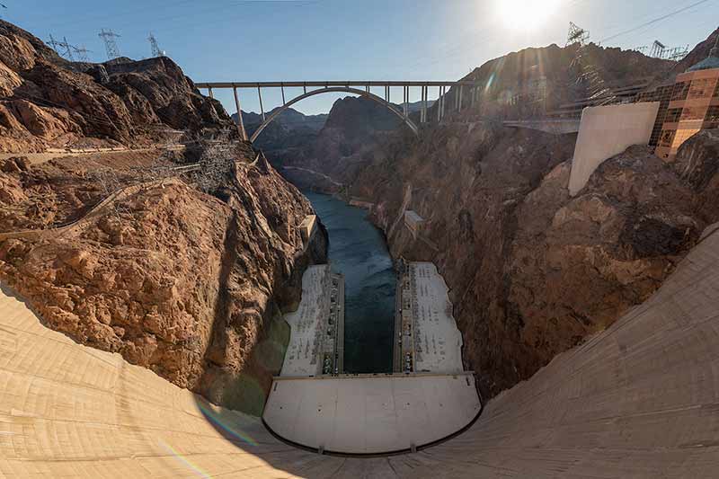 Hoover Dam, on the Colorado River at the Arizona-Nevada border.