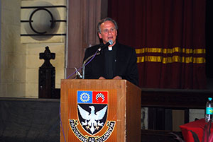Rev. John I. Jenkins, C.S.C., gives an address Feb. 6, 2014 at St. Xavier's College in Mumbai.