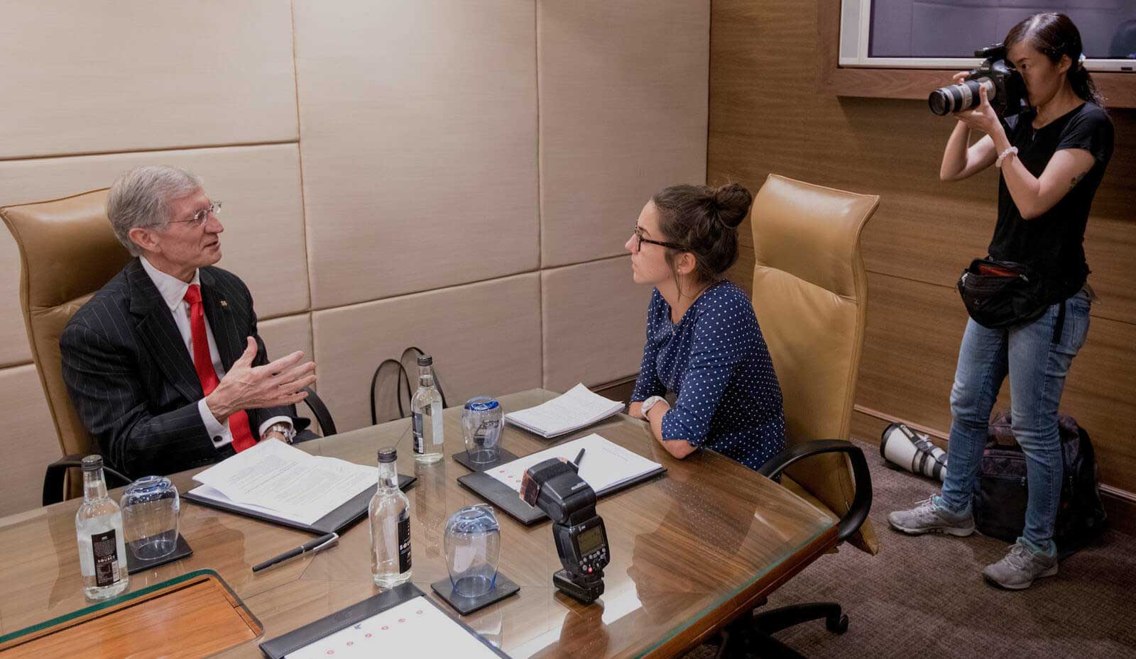 Provost Thomas Burish sits down for an interview in Hong Kong with reporter Louise Moon of the South China Morning Post.