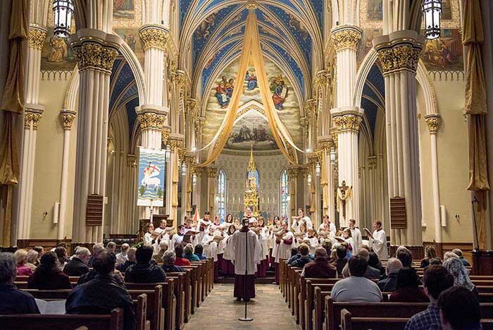 The Notre Dame Liturgical Choir performed some of the chants as part of a concert in the Basilica of the Sacred Heart on April 30.