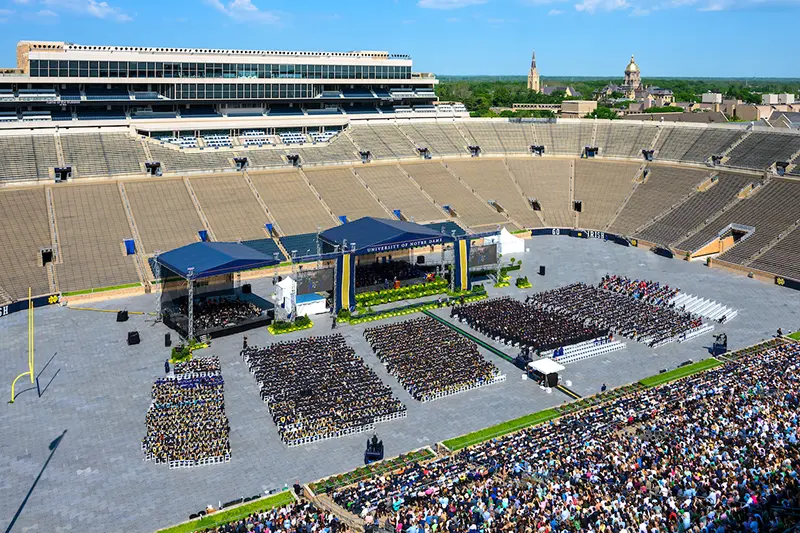 A high view of 2024 Commencement Ceremony in Notre Dame Stadium