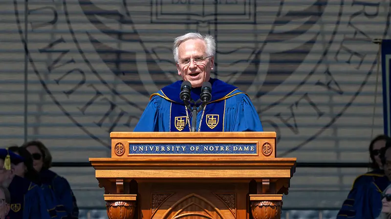 Rev. John I. Jenkins, C.S.C. gives his charge to the class of 2024 during the commencement ceremony.