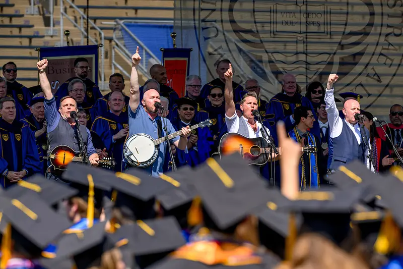 The band 'The High Kings' perform during the Notre Dame commencement ceremony.