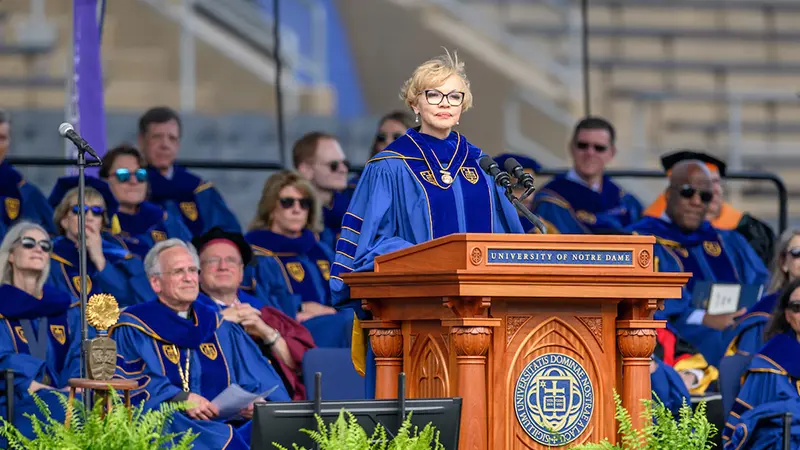 Laetare Meadalist Claire Babineaux-Fontenot gives the Laetare address at the 2024 Commencement Ceremony.