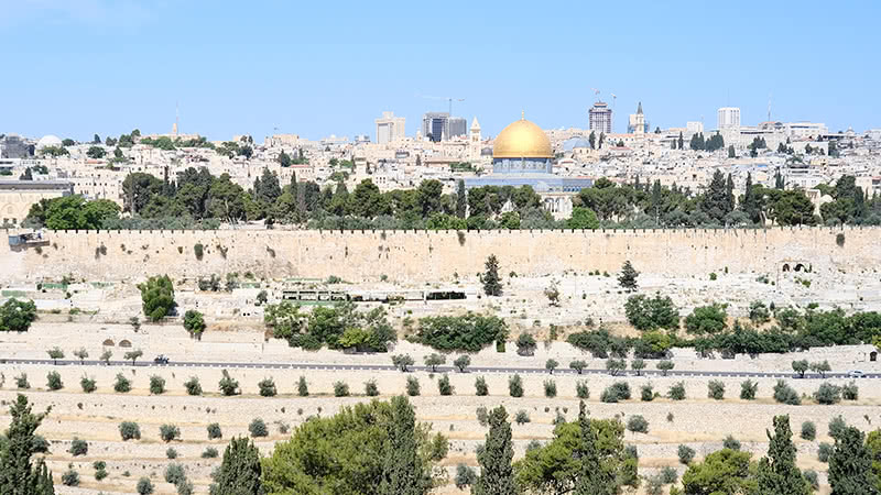 Skyline view showing the dome of the Rock mosque, Jerusalem