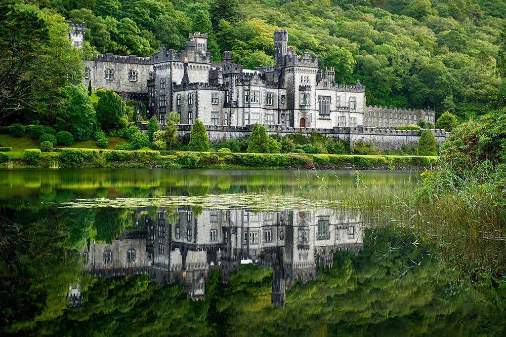 Kylemore Abbey and Victorian Walled Gardens in Connemara, County Galway, Ireland.