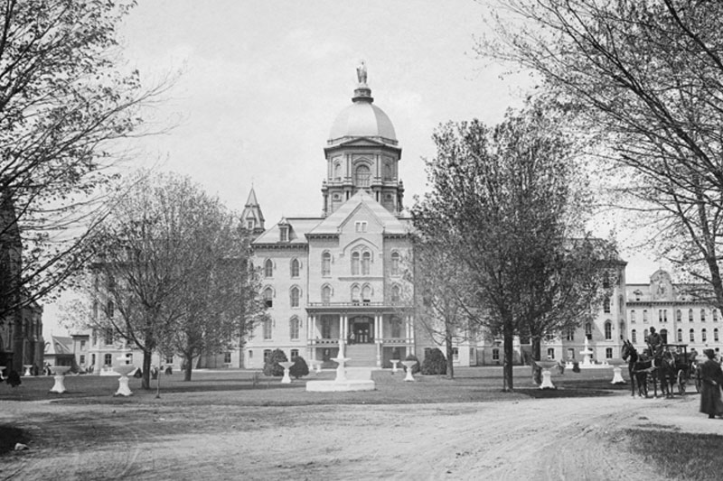 A black and white image of the Main Building from 1888, after it was rebuilt due to the fire.