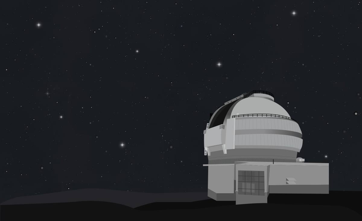 The 8 meter telescope in Chile under a starry sky, with the same five bright stars standing out.