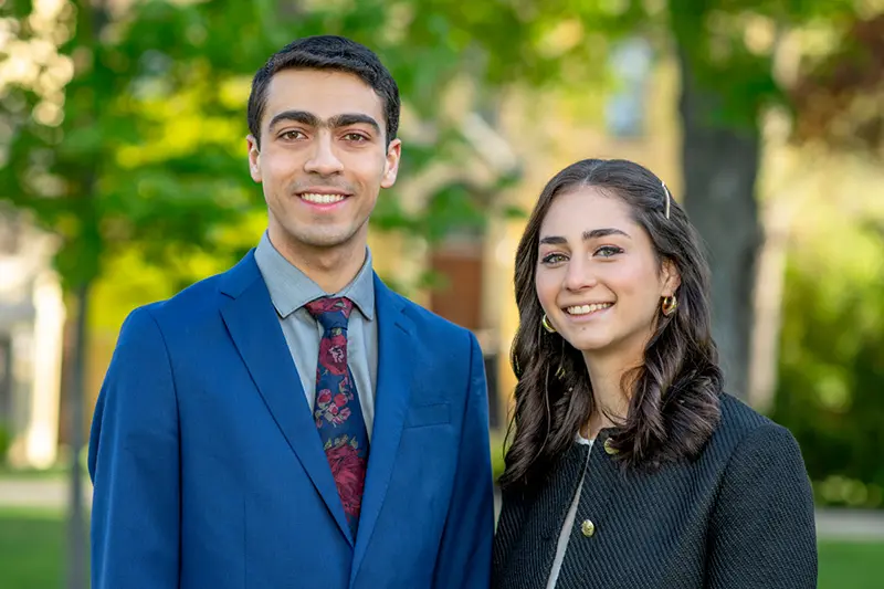 A portrait of Isabela Tasende and Shaker Erbini.