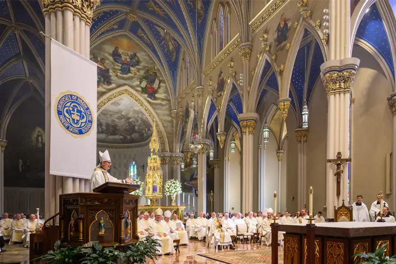Bishop Patrick M. Neary C.S.C. gives the homily in the Basilica of the Sacred Heart for the Mass celebrating the Inauguration of Notre Dame's 18th president Rev. Robert A. Dowd, C.S.C..