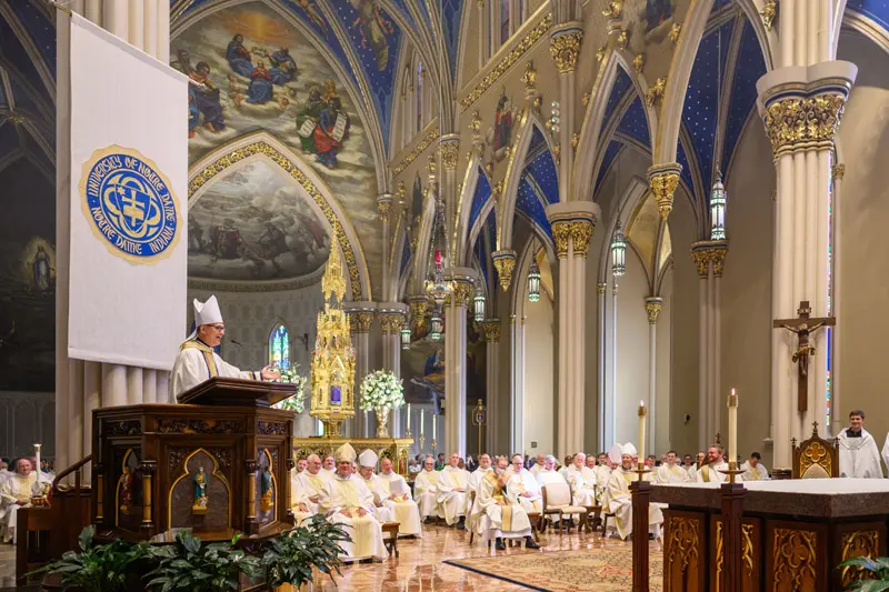 Bishop Patrick M. Neary C.S.C. gives the homily in the Basilica of the Sacred Heart for the Mass celebrating the Inauguration of Notre Dame's 18th president Rev. Robert A. Dowd, C.S.C..