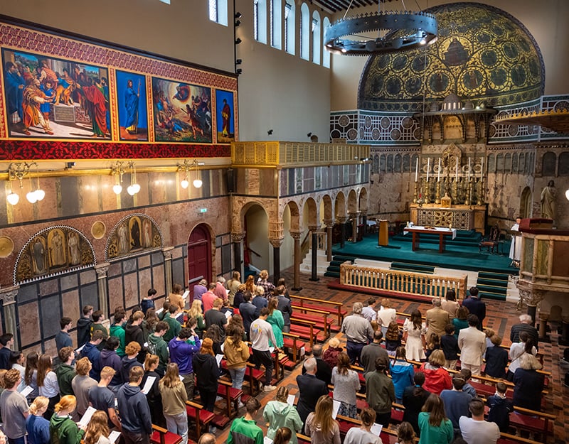 View of the church crowd from above.