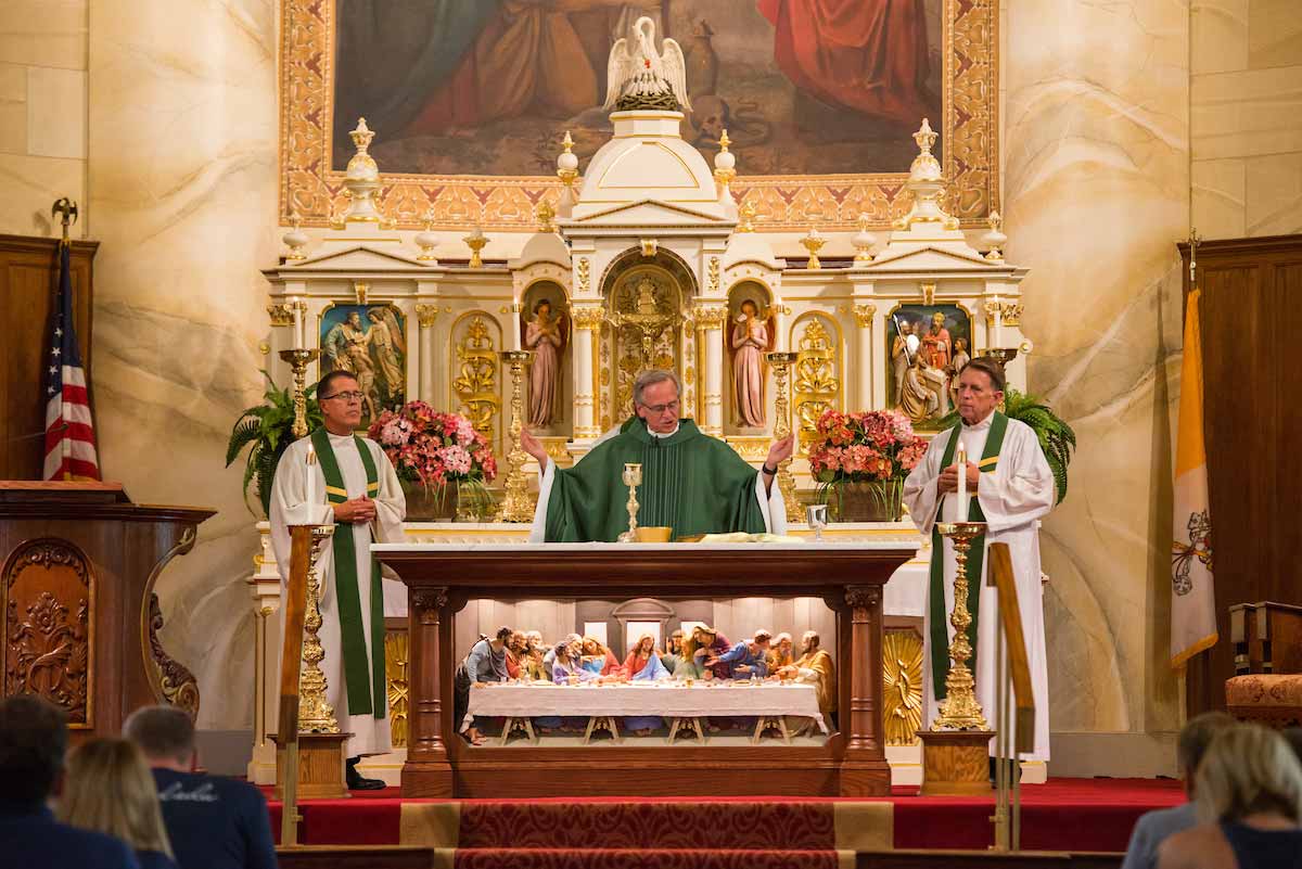University of Notre Dame President Rev. John I. Jenkins, C.S.C., celebrates mass at the Basilica of St. Francis Xavier where the ND Trail begins in Vincennes, Indiana. 