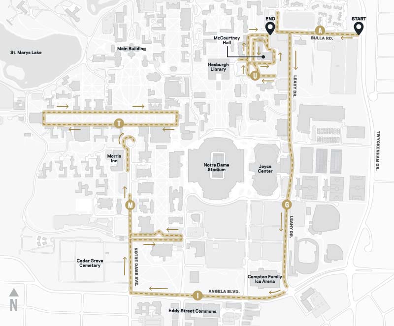 Campus map showing wayfinding of lightpole banners on campus.