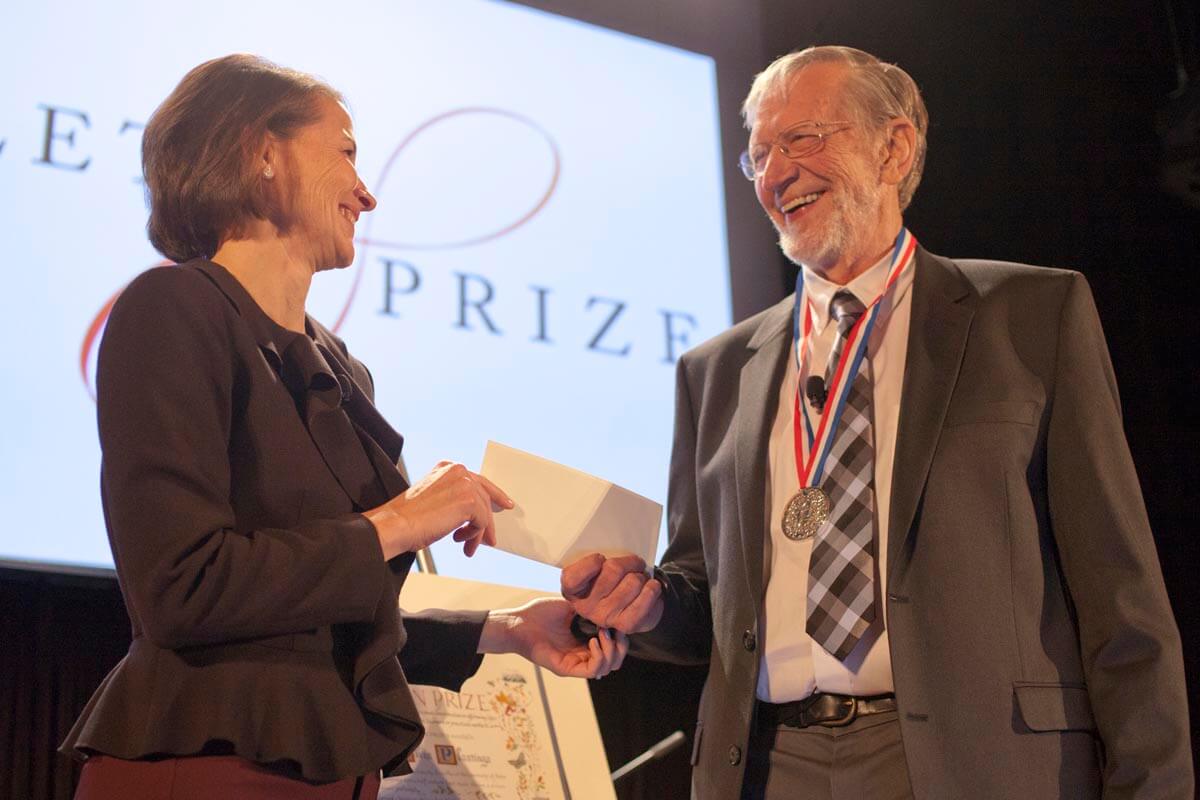 Alvin Plantinga receives the 2017 Templeton Prize from Heather Templeton Dill, president of the John Templeton Foundation at the Templeton Prize ceremony at The Field Museum, Chicago, September 24, 2017.