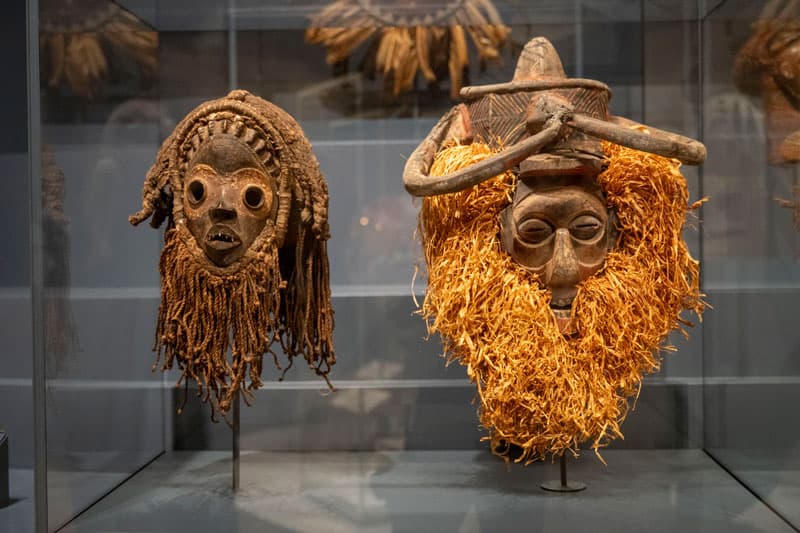 Three masks in the The Brenden and Marcia Beck Family Gallery