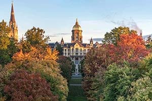 Main Building and the Basilica, surrounded by colorful fall trees.