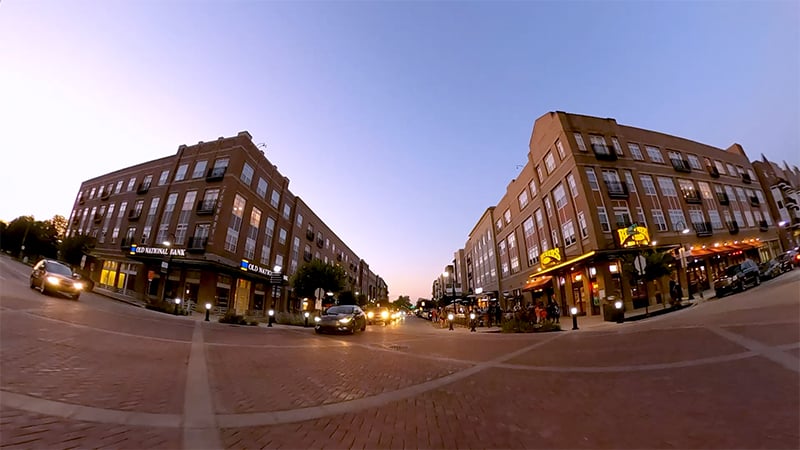 A first-person view of the drive down Eddy Street Commons.