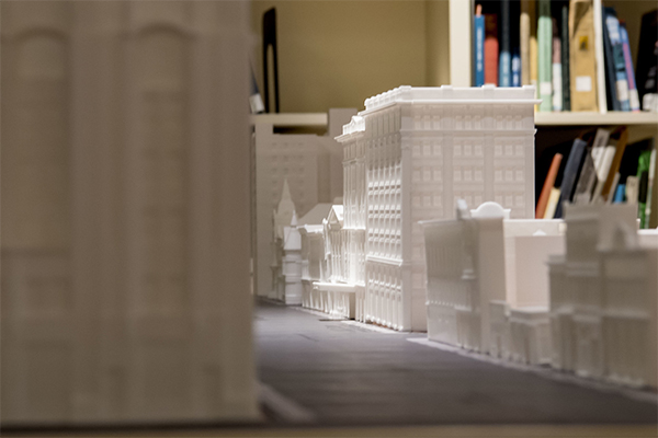 The 3-D printed model of historical downtown South Bend.