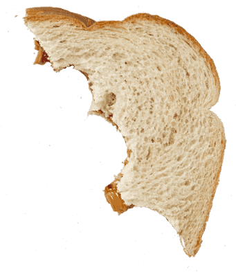 Half of a Peanut Butter and Jelly sandwich with 3 bites