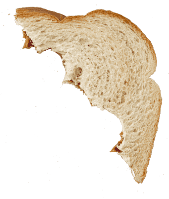 Half of a Peanut Butter and Jelly sandwich with 4 bites