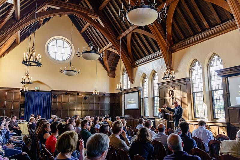 A lecture in the Oak Room in South Dining Hall.