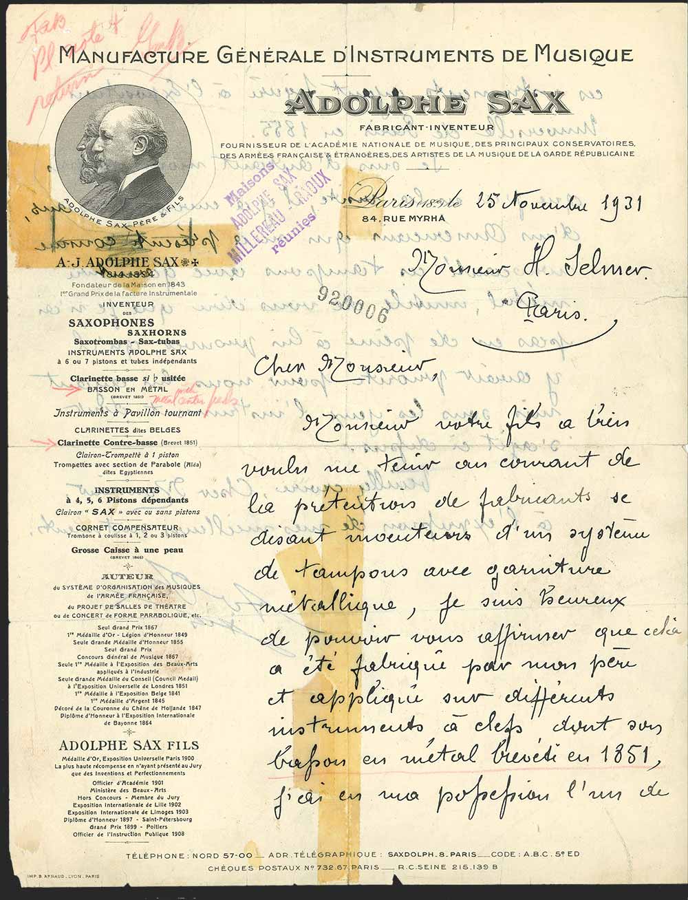 An archival piece of paper with both printed and hand written writing.