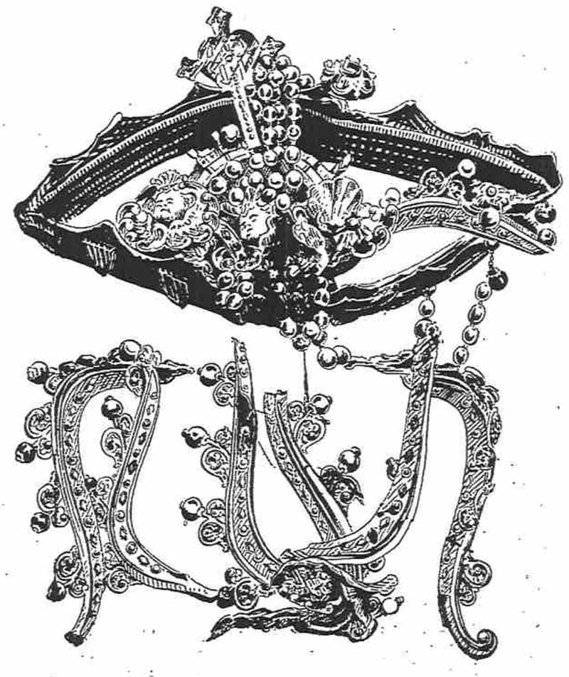 A black and white illustration of a broken crown.