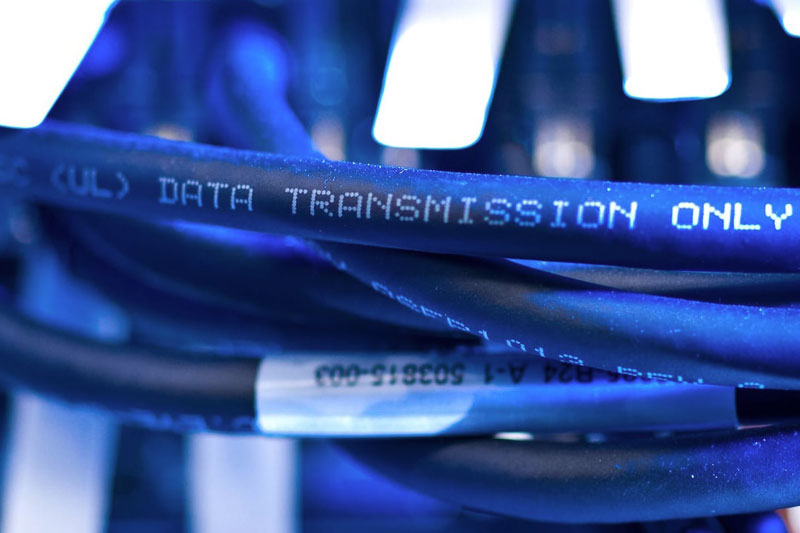 A close up of ethernet cables that are designed to transmit data.