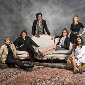 Feb. 2, 2016; (name left-right) Margot Fassler, Tracy Kikewski-Correa, Ani Aprahamian, MaryEllen O'Connell, Ann Tenbrunsel and Krupali Krusche. - International Women's Day. (Photo by Barbara Johnston/University of Notre Dame)