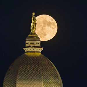 November 13, 2016; The Golden Dome and rising super moon. (Photo by Barbara Johnston/University of Notre Dame)