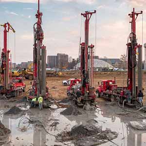 November 15, 2016; The construction of the Ricci Family Fields and geothermal well field project. The project involves a phased excavation of the site, drilling of approximately 679 geothermal wells, the construction of three new synthetic turf fields, and construction of a new support building for use by the Notre Dame Marching Band. (Photo by Barbara Johnston/University of Notre Dame)