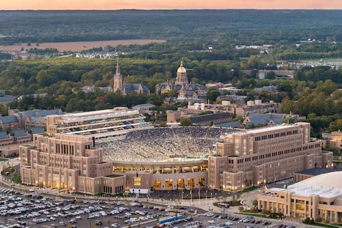 Aerial shot of Notre Dame Stadium on a game day in September.