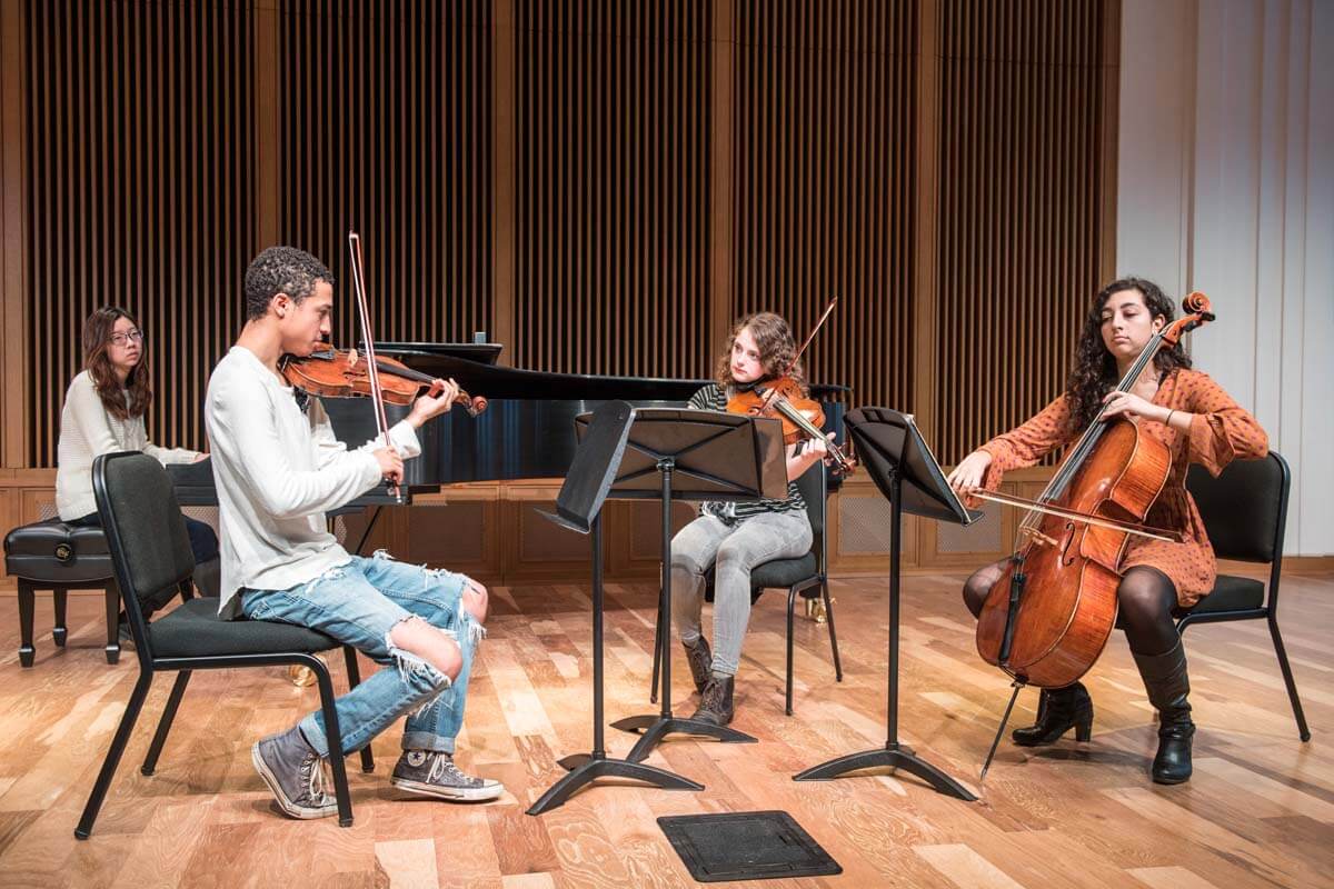 Music majors Veronica Mansour, Ella Wood, Joanne Kim and Travon DeLeon joined in an impromptu collaboration for a photo shoot