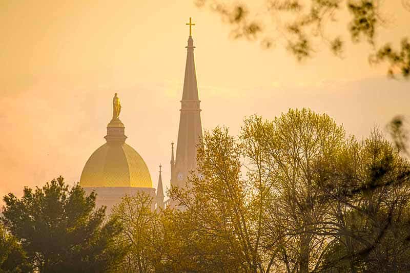 A golden misty morning of the Golden Dome of Main Building and the Basilica.