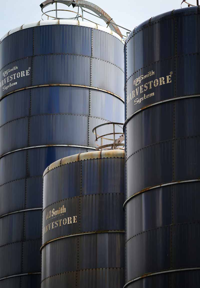 Three large storage silos.