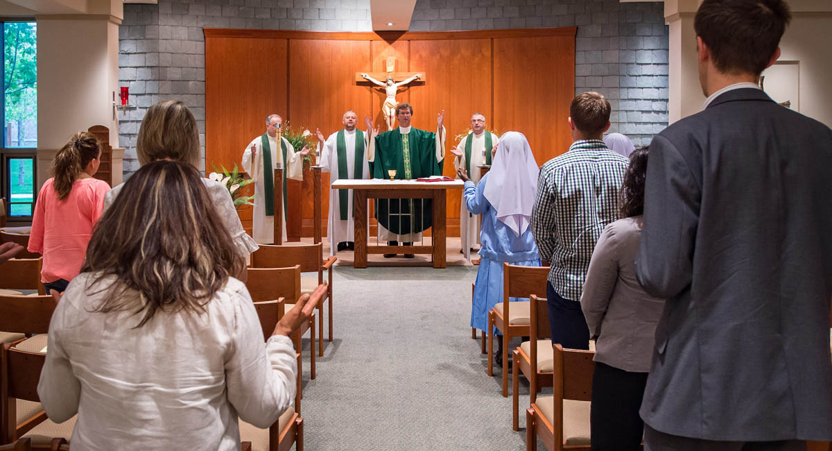 Participants celebrate weekday morning Mass in the McGlinn Hall chapel.