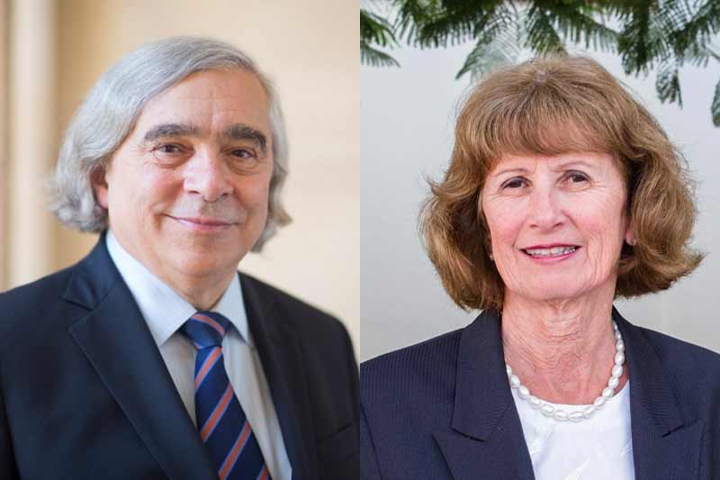 Headshots of Ernest J. Moniz and Kathleen McChesney.