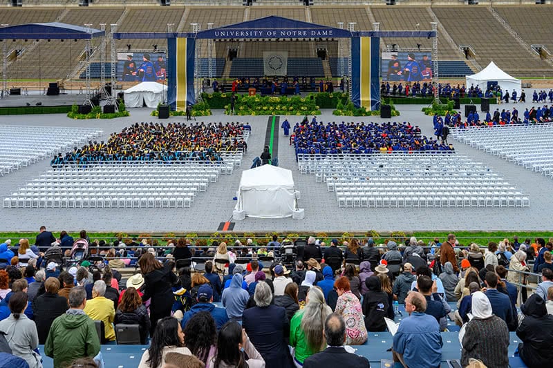 Graduate School commencement being held in the Notre Dame Stadium.
