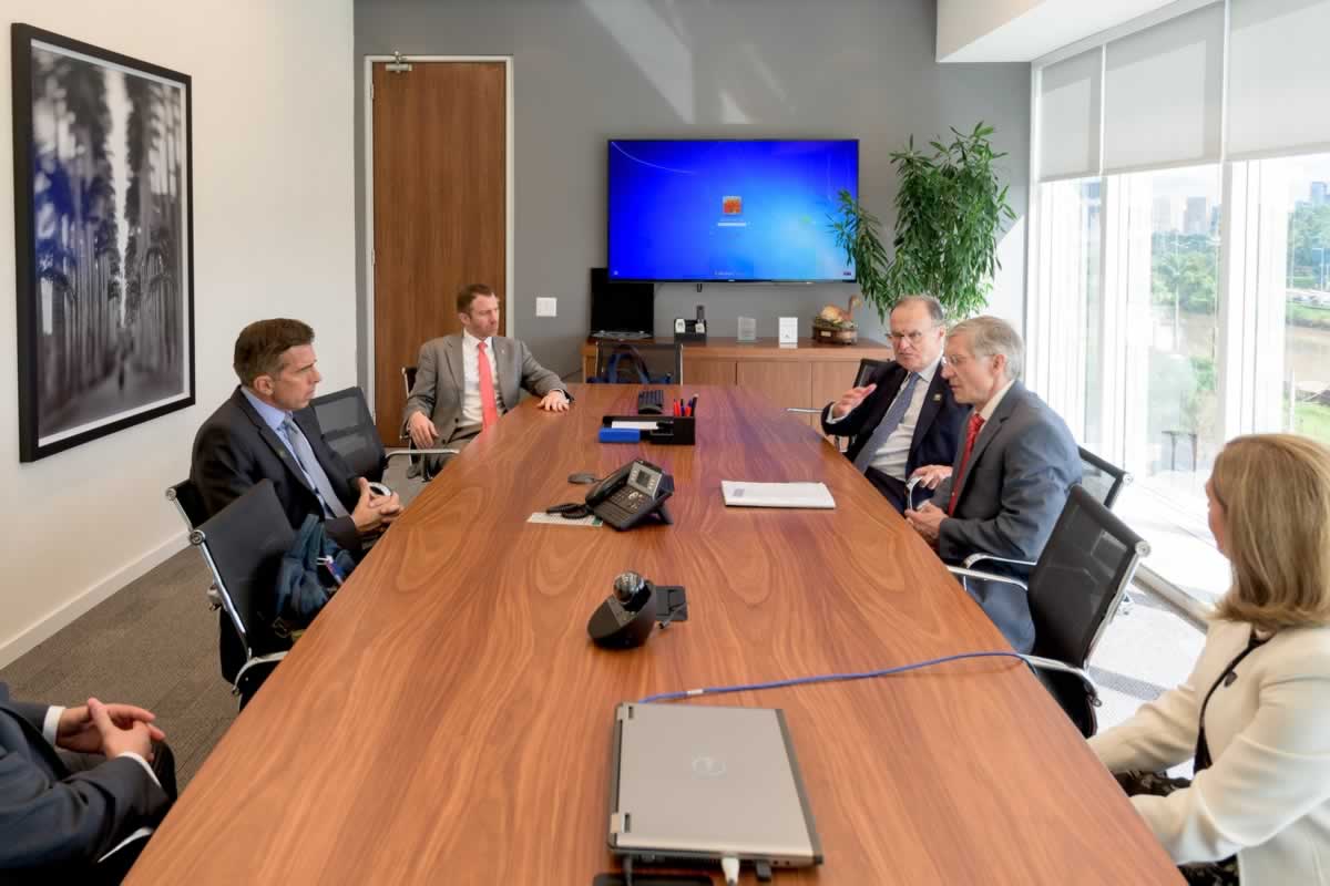 University of Notre Dame trustee Carlos Betancourt meets with University of Notre Dame Provost Dr. Thomas G. Burish and Vice President and Associate Provost for Internationalization Dr. J. Nicholas Entrikin in Mr. Betancourt’s downtown São Paulo headquarters, to discuss plans for University offices in Brazil’s largest city.