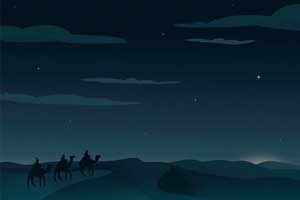 An illustration of the three wise men and the Christmas Star.