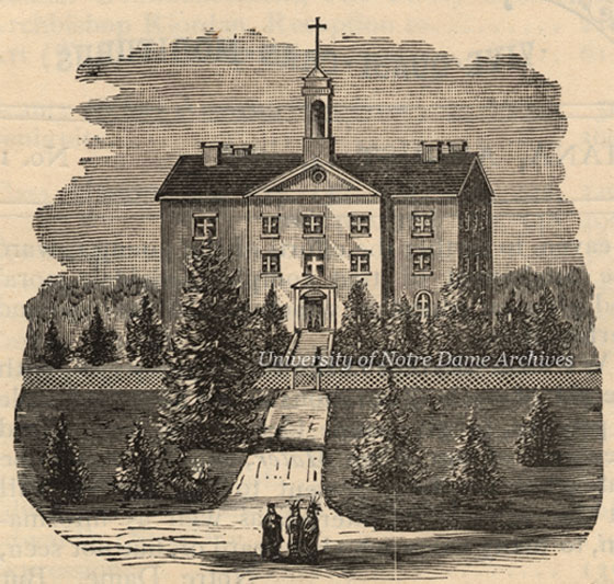 A black and white image of the Main Building from 1866