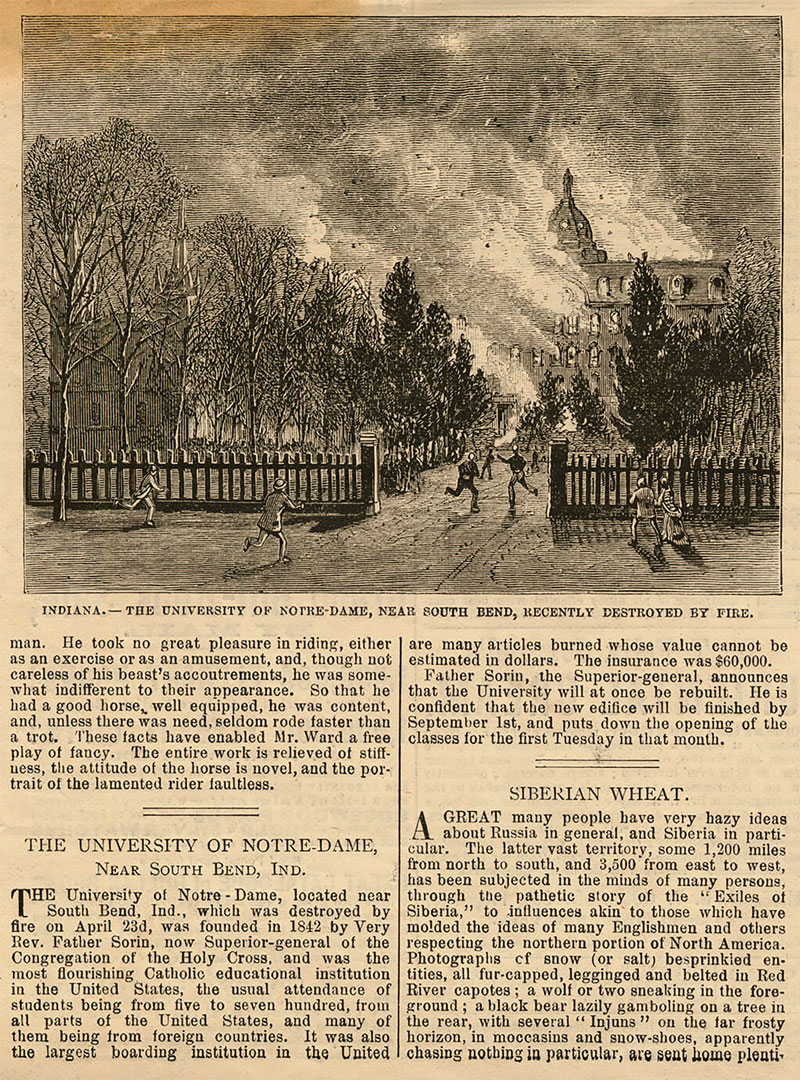 An old newspaper clipping with an illustration of the Golden Dome on fire. 