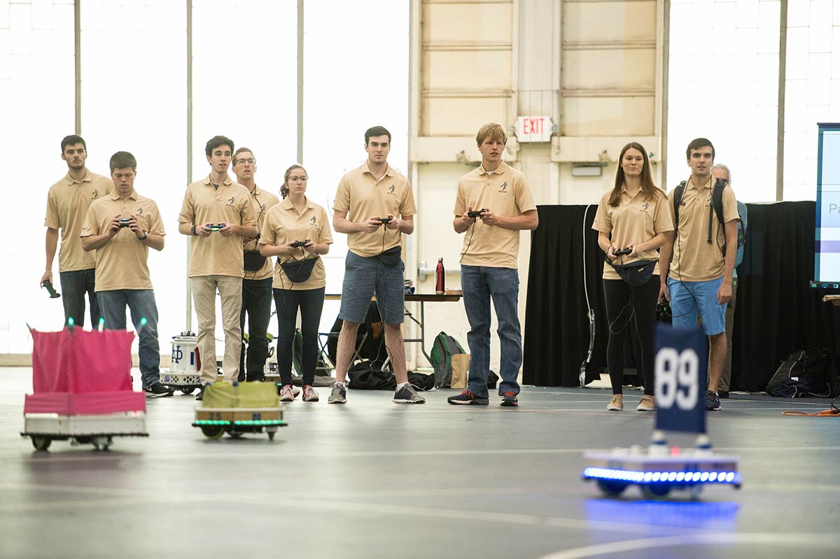 Students from the College of Engineering host a robotic football exhibition game at Stepan Center.