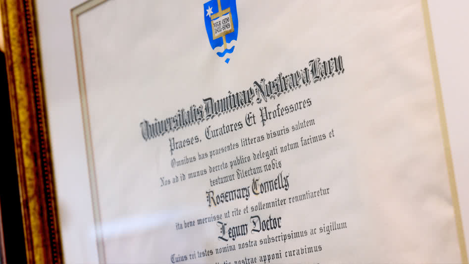 Sister Rosemary’s framed honorary degree